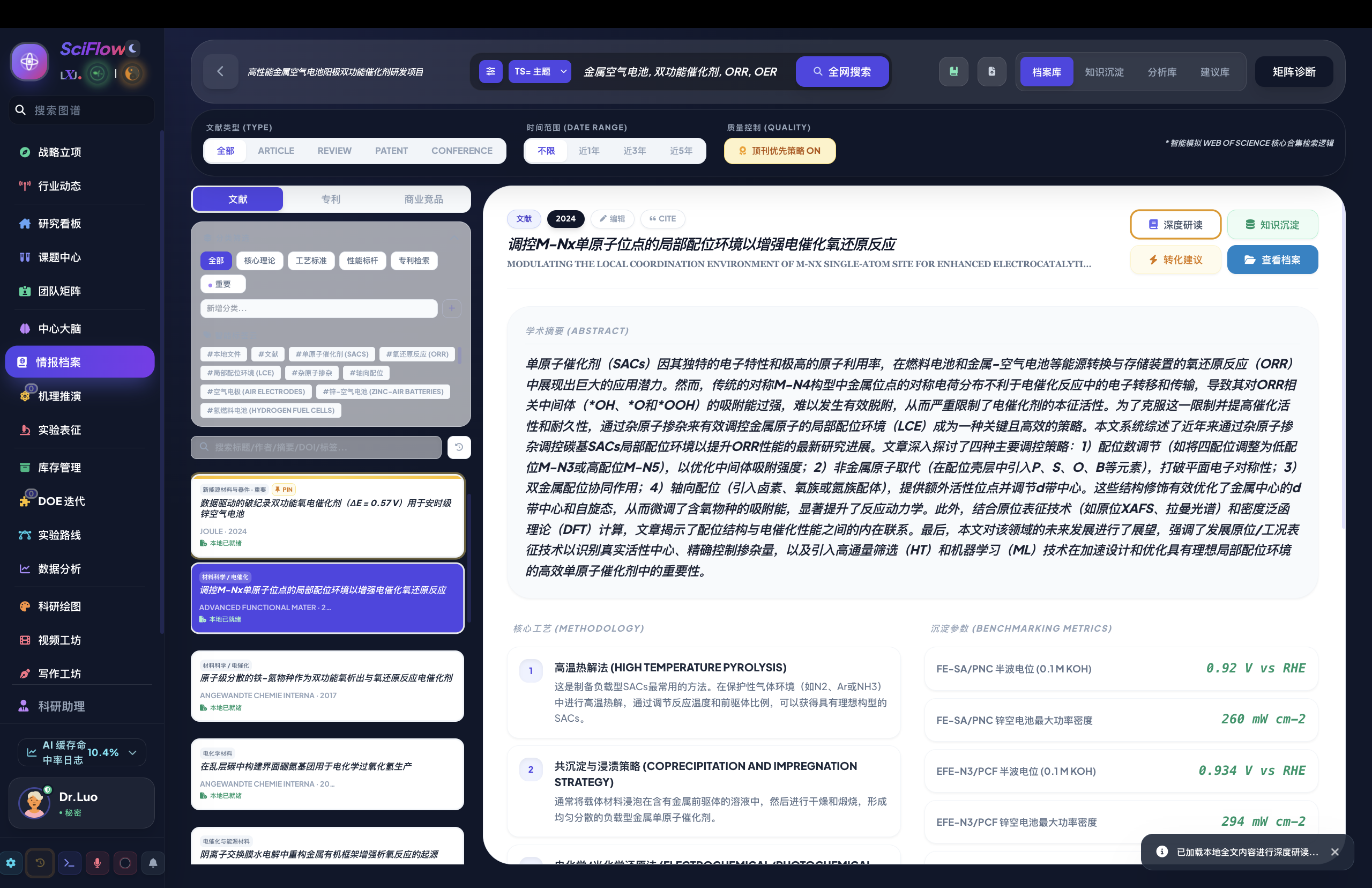 SciFlow Pro 文献检索界面截图