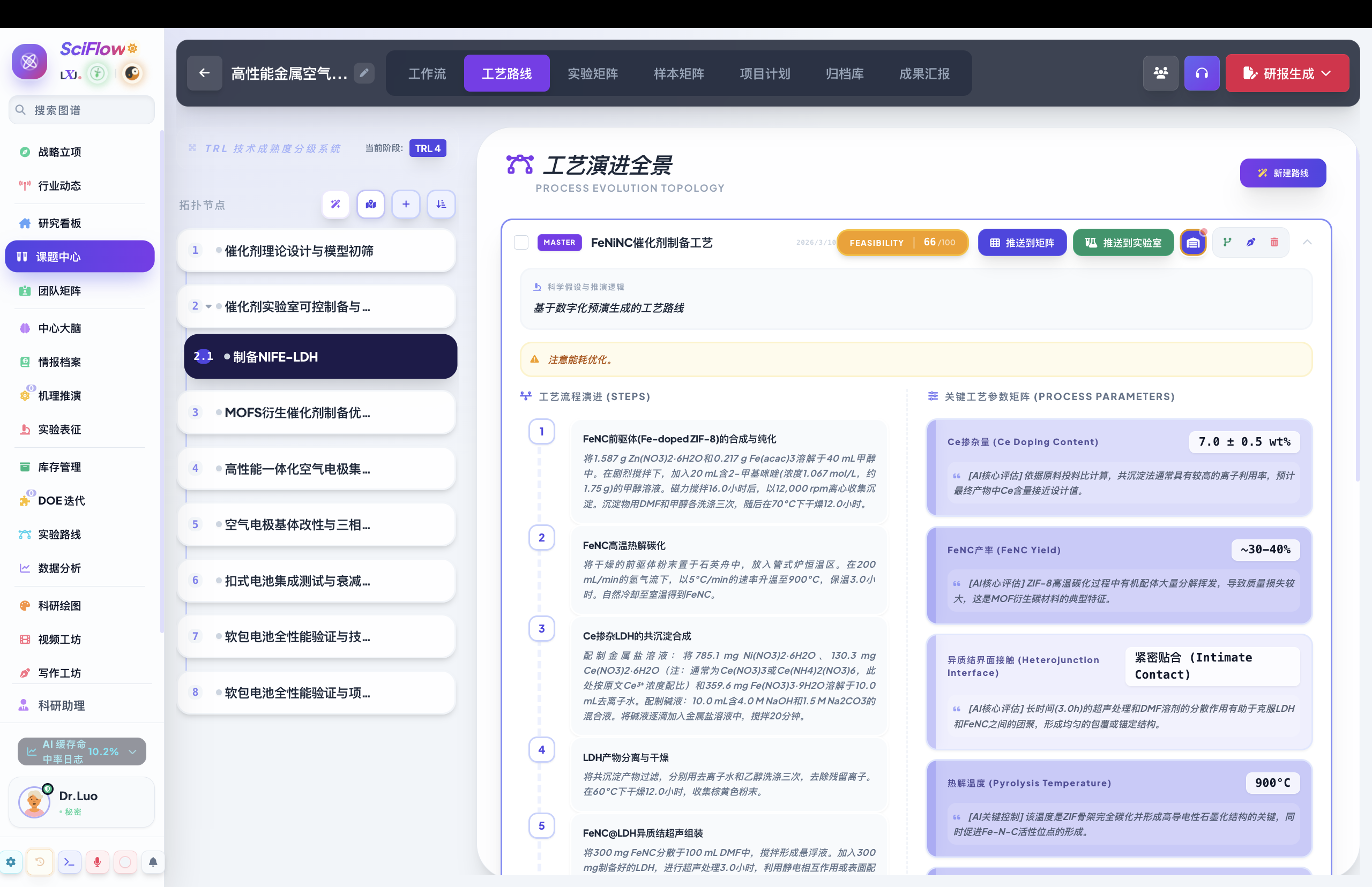 SciFlow Pro 课题工作流界面截图